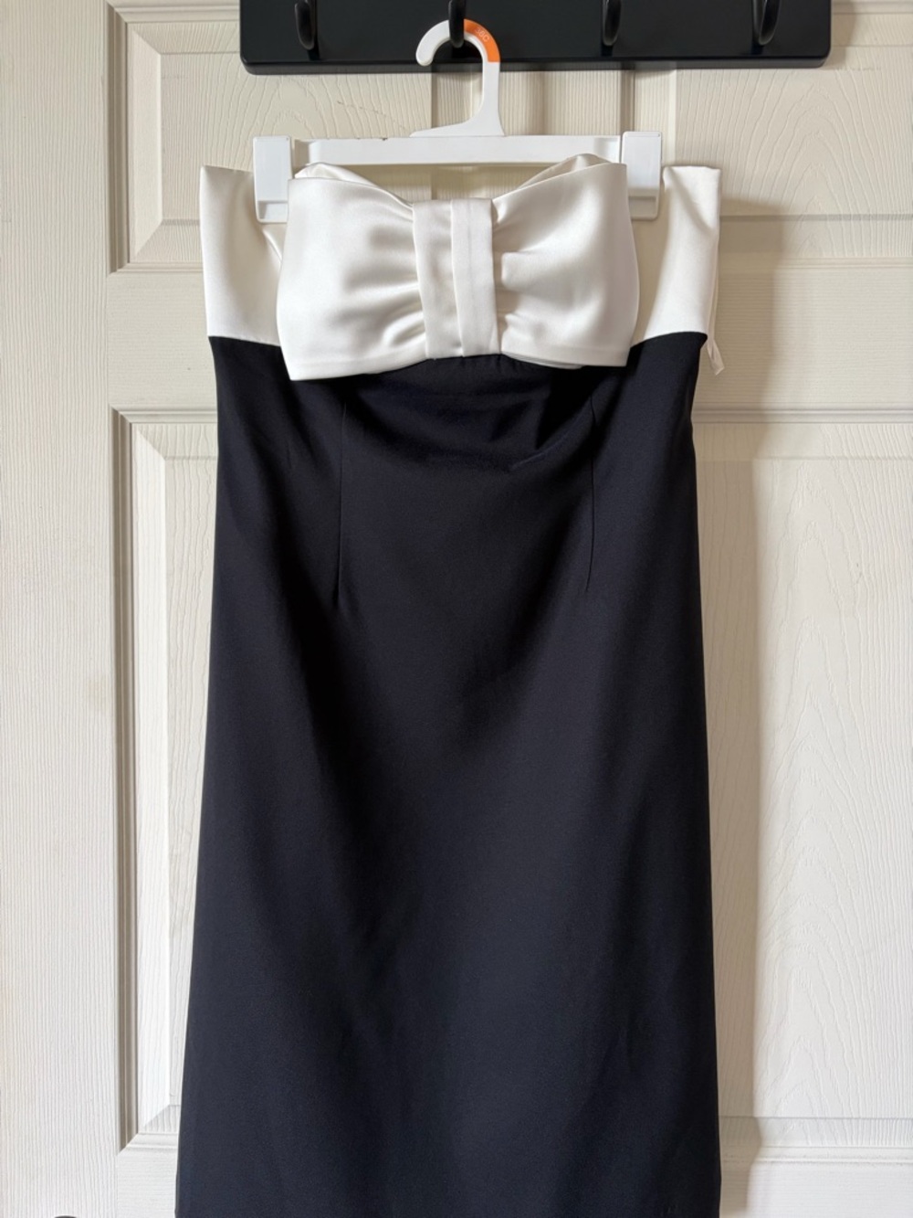 White House Black Market Black and White Strapless Dress with Bow Detail